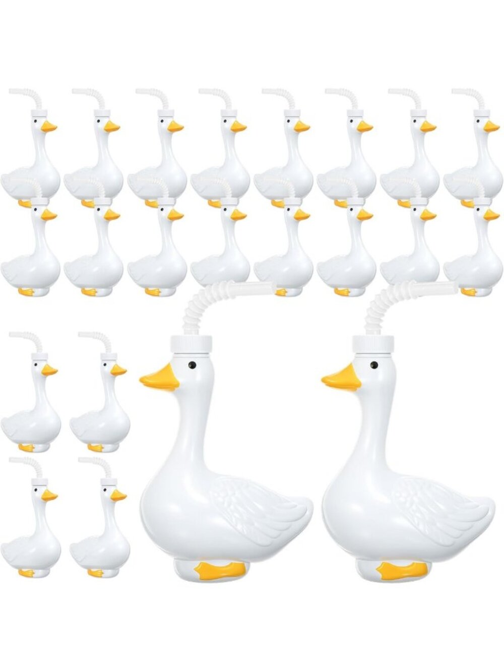 24 Pcs Goose Shaped Cups with Lids & Straws - Cute Baby Shower Party Favors